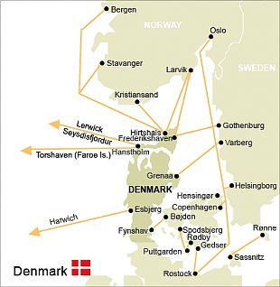 Carte d'itinéraire de Ferries Danemark