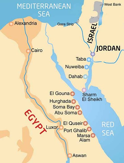 Carte des Routes de Ferry de l'Égypte