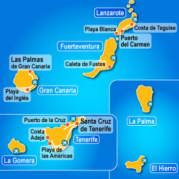 Carte des Routes de Ferry de l'île des Canaries