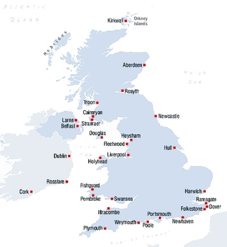 Carte des Ports de Ferry Angleterre