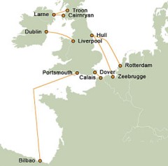 Carte d'itinéraire P & O Ferries